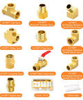 Brass Pipe Fittings Kit 48 Piece One Quarter Inch NPT With Couplings 90 Degree Elbows 45 Degree Elbows Nipples Ball Valve Tee Reducer Adapter Plug And Four Way Fittings For DIY Plumbing Projects