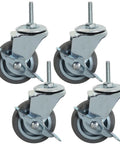 Heavy Duty Two Inch TPR Swivel Stem Casters With Slick Rolling Grey Wheels And Dead Silent Side Brake Locks Zero Drama Setup For Smooth Cart Moves Pack Of Four close-up with metal stem and locking mechanism