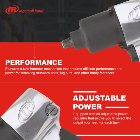 231C Half Inch Drive Air Impact Wrench With Beefy 600 Ft Lbs Torque, 8000 RPM, Twin Hammer mechanism, close-up on adjustable power