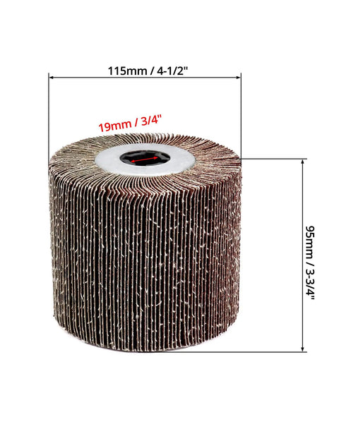 Two Pack Aluminum Oxide Flap Sanding Wheel Drum Burnishing Brush Kit For Metal And Wood, 4.5 Inch Diameter And 4 Inch Width