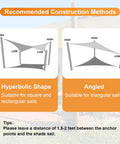 Recommended construction methods for Beige Triangle Shade Sail 8x8x8 Feet Permeable Outdoor Sun Shade Cloth Made From HDPE.