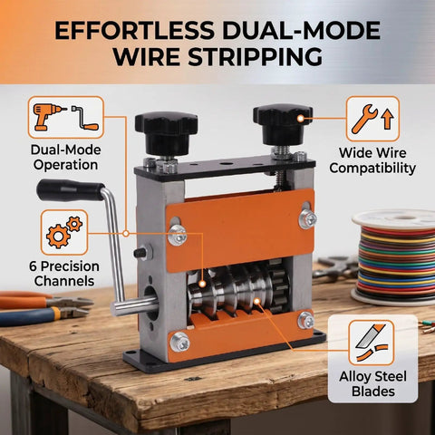 Garosa 6 Channel Wire Stripper Machine For 3 To 17Mm Wires Drill Powered Or Manual Heavy Duty Alloy Steel Blades close up view.