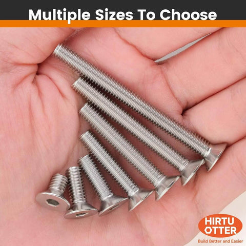 Flat Head Socket Cap Screws Set M3 x 8mm 80 Pcs, DIN 7991, 304 Stainless Steel, Fully Threaded Countersunk Bolts shown in hand