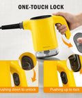 Heavy Duty Handheld Steam Cleaner With Smart Led Display And No Sweat Continuous Trigger Lock for easy unlocking and locking.