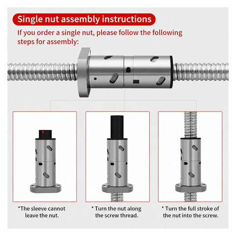 Single nut assembly instructions for High Precision DFU3210 Ball Screw With Double Ball Nut For CNC Machine Projects.