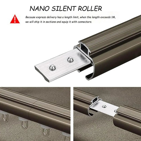 Double Curtain Rod Set Wall Mounted Heavy Duty Track With Silent Rollers, Sliding Drapery System For Windows, Gold Finish 1.8m, Ideal For Living Room Or Bedroom, Use Back Rod For Sheer Muslin And Front Rod For Blackout showing section connector