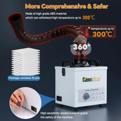 Quiet Solder Fume Extractor For Small Benchtops With 3 Stage Filtration And 99.97 Percent Purification with high-grade ABS hose