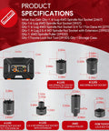 Diagram of 6 Pack Spindle Nut Socket Set with one half inch drive including 4-slot and 6-slot nuts, case, and specifications.