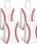 Baseball Theme Party Favor Bags With Handle, 12 Pack Kraft Paper Goodie Bags For Game Day And Birthday Parties, Eco Friendly Ink