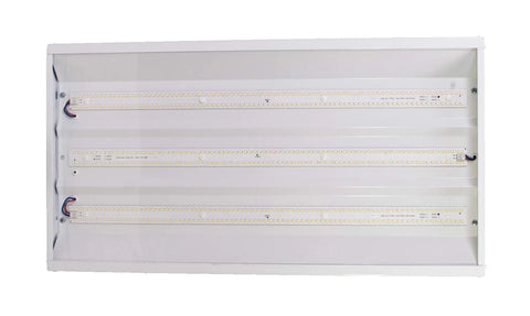 LED High Bay Light Fixture 160W 21,132 Lumens 4000K Daylight White DLC Premium Listed showing internal LED strips