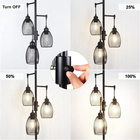 Dimmable 68 Inch Floor Lamp With Stepless Dimming From Zero To One Hundred Percent, lamp intensity levels and dimmer knob close-up.