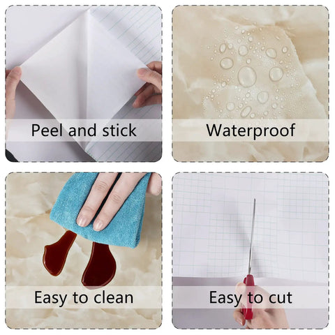 Glossy Beige Marble Contact Paper 24x394 Inches Self Adhesive Peel And Stick Vinyl features peel and stick, waterproof, easy to clean and cut.