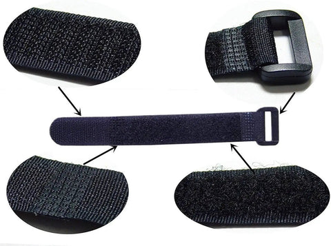 25 Pack Black Reusable Cable Straps With Heavy Duty Hook And Loop Closure, Slick Wire Ties For Cord Management Keeping Every Desk Setup Lockdown Tight And Clearing All The Snarls Quick 1Inch Wide with close-up details of hook and loop.