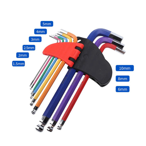 Top Grade Hex Key Set With Colorful Ball End Metric Wrench Kit Made From Tough Cr V Steel For Bike Furniture And Electrical Repair Fixing Jobs, 1.5-10mm