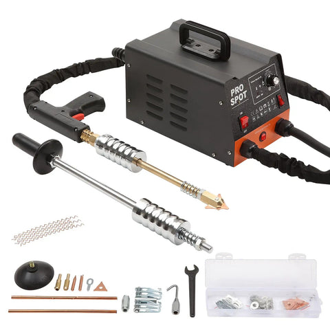 Dent Repair Kit With 3KW Spot Welder And 6 Welding Modes Auto Body Dent Puller Machine Plus 16 Welding Accessories displayed