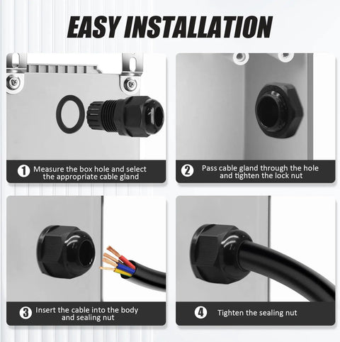 Installation steps for 12 Pack Nylon Cable Glands 1/2 Inch NPT Black Strain Relief Connectors on panel