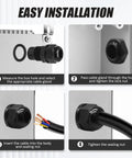 Installation steps for 25 Pcs Nylon Cable Glands Set With IP68 Waterproof Strain Relief for 3 to 13mm cables.