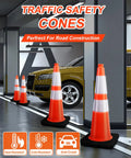 Six Pack 28 Inch Traffic Safety Cones Orange Heavy Duty Construction Cone Set for Roadway Parking and Public Place Traffic Control Pro Grade Weather Resistant PVC in parking garage