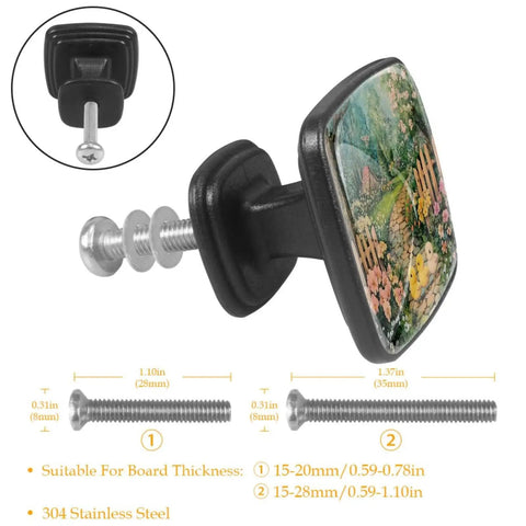 Four Pack Square Cabinet Knobs For Kitchen And Bath Spring Flowers Chicks Fence Style Easy Install Drawer Pulls For Dressers