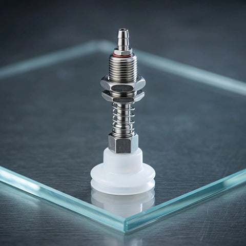 Industrial Suction Cup 8 Pack with Silicone Tips for Automation Equipment, Pneumatic Vacuum Gripper, close-up with metal connector.