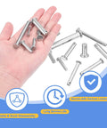 Person holding M6 x 20mm Single Hole Clevis Pins in 304 Stainless Steel with flat heads, showing 20-pack for trailer latches and repairs.