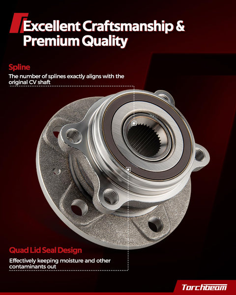 Rear Wheel Hub Bearing Assembly 512388 Fits Nissan Altima 2007 2018 Maxima 2009 2014 2016 2022 Pathfinder 2013 2020 Murano 2015 2023 Infiniti QX60 JX35 FWD 5 Lug Drop In Ready close-up showing spline and seal design