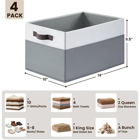 4 Pack Large Fabric Closet Storage Baskets With Handles Collapsible Decorative Bin Set For Shelf Organization Hella Spacious Home Organizer For Clothes Toys And Nursery Items Straight Up Reliable 14X10 Inches