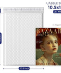 10.5x16 Inch Bubble Mailers 25 Pack Self Seal Padded Envelopes Waterproof Shipping Bags next to magazine for size comparison