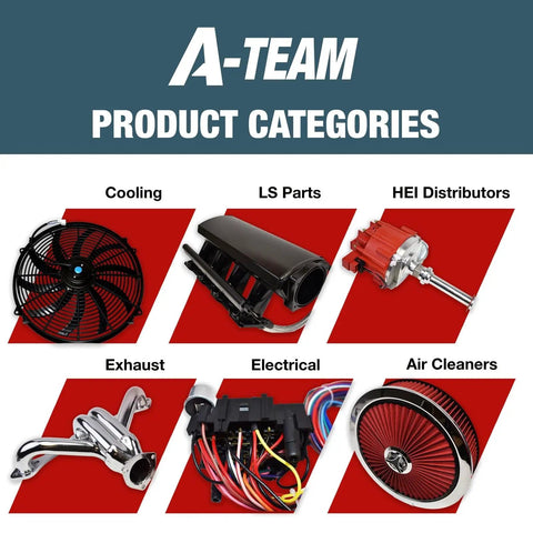 A-Team Cooling Products featuring Heavy Duty 16 Inch Radiator Electric Cooling Fan and LS Parts, HEI Distributors.