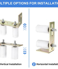 Two Pack Gate Guide Rollers With L Bracket For Sliding Gates 40mm Nylon Rollers With Sealed Ball Bearings Fits Gates Up To Two And Fifteen Sixteenths Inches Wide Universal Gate Guider For Sliding Doors White showing vertical and horizontal installation options.