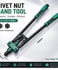 Heavy Duty Pop Rivet Gun Kit With 200 Rivets, Dual Lever Hand Riveter, 3 Interchangeable Nosepieces For 1/8, 5/32, 3/16 Blind Rivets, Labor Saving Riveting Tool For Metalworking And Automotive Projects, 403mm