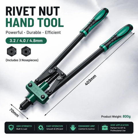 Heavy Duty Pop Rivet Gun Kit With 200 Rivets, Dual Lever Hand Riveter, 3 Interchangeable Nosepieces For 1/8, 5/32, 3/16 Blind Rivets, Labor Saving Riveting Tool For Metalworking And Automotive Projects, 403mm