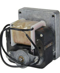 Side view of Beefy 7 RPM Shaded Pole Gearmotor With 27 Inch-Pound Torque showcasing wiring and metal casing.
