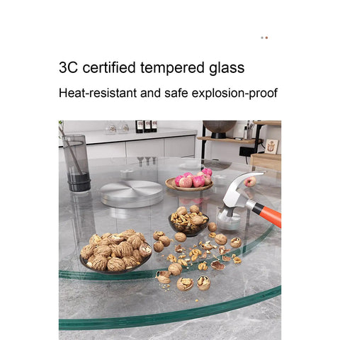 Tempered Glass Lazy Susan Turntable With Aluminum Swivel Bearing, Transparent Round Serving Tray showcasing durability.
