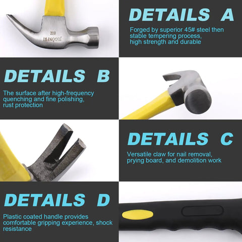 Tough As Nails 8 Oz Claw Hammer Kit Including 376 Precision Cut Steel Nails Built For Hassle Free Picture Hanging Interior Decorating And Weekend DIY Fixes Anywhere with ergonomic grip and forged steel head.