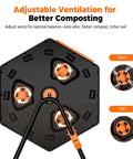 Dual Chamber 45 Gallon Compost Tumbler With 360 Degree Rotating Design For Outdoor Use showing adjustable vents for composting