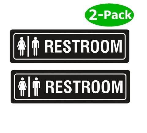 Unisex Restroom Sign 7 Inch By 2 Inch Metal With Self Adhesive Backing For Office Home Bathroom Wall Or Door Decor Easy Mounting UV Protected Black 2 Pack