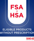 Band-Aid Brand flexible fabric sterile adhesive bandages packaging with FSA/HSA eligibility logo.