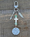 Close-up of Saddle And Bridle Charm Clip Made From Premium Leather Strings With Clip Bless This Horse And Rider Keep Them Safe
