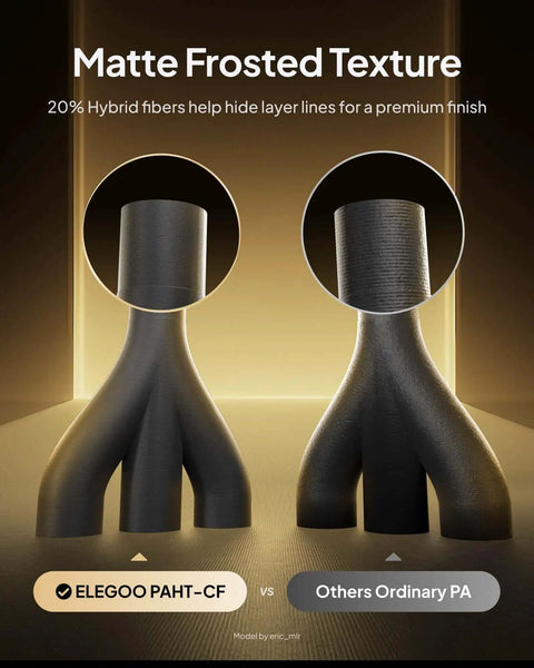 Comparison of two 3D printed objects in matte frosted texture using Carbon Fiber PAHT Nylon 3D Printing Filament 1.75mm High Temp 194C.