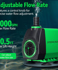 Forty Watt Ultra Quiet Fountain Submersible Pump With Up To 800 GPH Flow And 10 Ft Lift, 3 Nozzles, shown with control knob