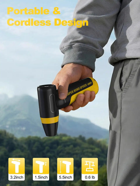 Person holding Kickass Electric Air Duster and Blower for PC and Car Cleaning, compact portable design