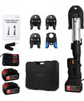 Heavy Duty 18V Cordless Copper Crimper With 24KN Force, battery charger, 2 batteries, manual, and interchangeable heads in a case.