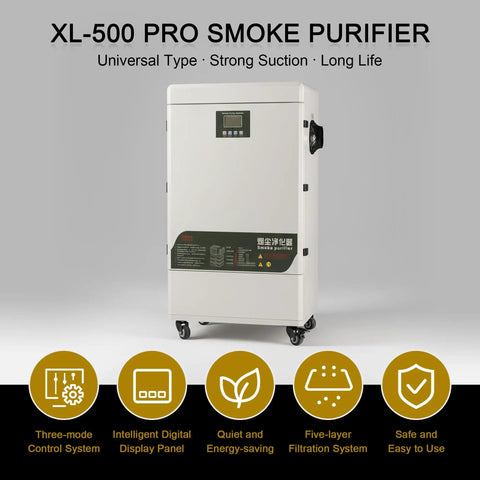 Hearty Fume Extractor With 5 Layer Hepa Carbon Filter And Spark Arrester, XL-500 smoke purifier with strong suction and 5-layer filtration.