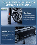 Portable Tire Inflator And Air Compressor With Dual Power Battery And 12V DC Car Bike Motorcycle Pump 150 PSI Cordless