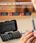 Hardcore 24 In 1 Magnetic Screwdriver Set And Portable Ratchet Kit With Swappable Multi Bits For Appliance Mods and Workshop Grinds, showing magnetic screwdriver with swappable bits.