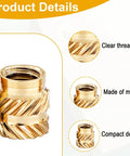 1/4-20 Brass Heat-Set Threaded Inserts For 3D Printing, 32 Pack, close-up of brass metal insert showing threading and compact design