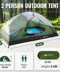 2 Person Waterproof And Windproof Camping Tent For 3 To 4 Seasons With Lightweight Aluminum Poles Fast Setup And Compact Backpacking Design Perfect For Hiking Outdoor Adventures And Backpack Trips in forest with dimensions highlighted