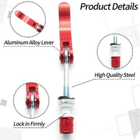 High Strength Aluminum Bike Seat Post Quick Release Pin M6x65mm Clamp Bolt For Easy Secure Seat Height Adjustment with red lever