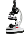 Rock Solid 1200X Monocular Compound Microscope With Killer LED Lighting And A Straight Up 52 Piece Science Starter Kit For Students Crushing Biology And Chemistry Labs side view of microscope with coaxial focus knob